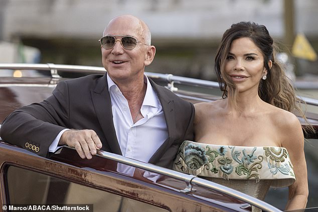 The duo recently arrived in the Italian city for Jeff Bezos and Lauren Sanchez's [pictured] $20million wedding extravaganza