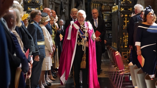 Britain's King Charles III, Sovereign Head of the Most Honourable Order of the Bath, attends the Service for the Oath and Installation of the Great Master and the Knights Grand Cross at Westminster Abbey in London on May 16, 2025, in the Order�s 300th anniversary year. The Service for the Order of the Bath takes place every four years. The Order is a revival of an older custom dating back to medieval times when part of the ceremony of knighthood included a ritual bath symbolic of spiritual purification and a vigil the night before receiving the honour. (Photo by Stefan Rousseau / POOL / AFP)(AFP)