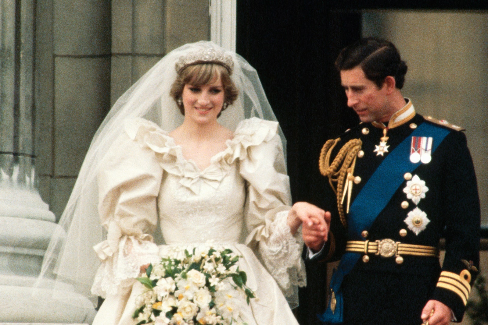 Image may contain Charles Prince of Wales Diana Princess of Wales Person Adult Wedding Clothing Dress and Fashion