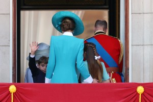 LONDON, ENGLAND - JUNE 14: Prince Louis of Wales waves from the balcony at Buckingham Palace during Trooping The Colour 2025 on June 14, 2025 in London, England. Trooping The Colour is a ceremonial parade celebrating the official birthday of the British Monarch. The event features over 1,400 soldiers and officers, accompanied by 200 horses. More than 400 musicians from ten different bands and Corps of Drums march while performing. (Photo by Chris Jackson/Getty Images)