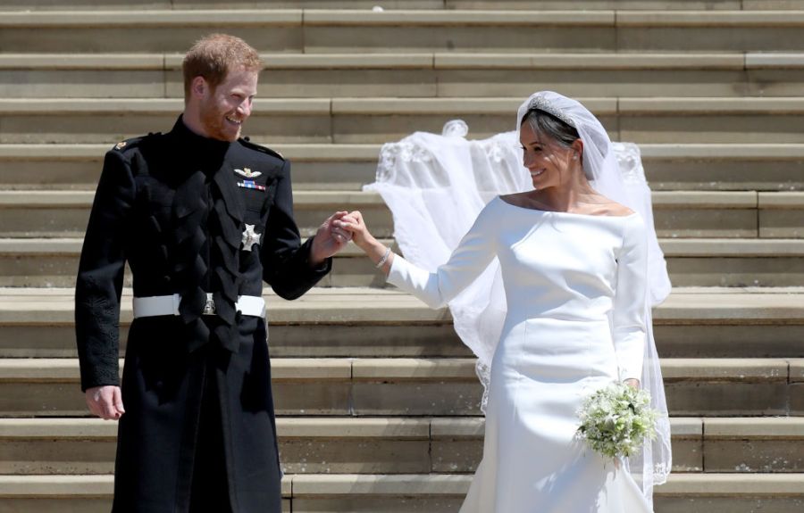 Prince Harry and Meghan Markle leave St George's Chapel in Windsor Castle after their wedding.