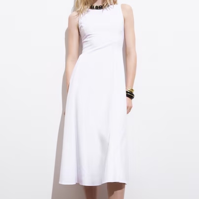 Mango White Flared Midi Dress