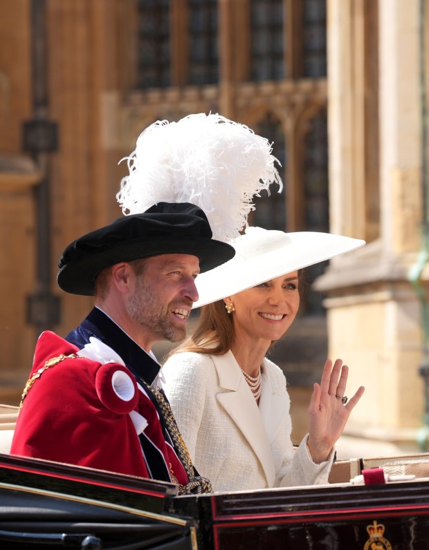 WINDSOR, ENGLAND - JUNE 16: Prince William, Prince of Wales and Catherine, Princess of Wales attending the annual Order of the Garter Service at St George's Chapel, Windsor Castle on June 16, 2025 in Windsor, England. (Photo by Yui Mok - WPA Pool/Getty Images)