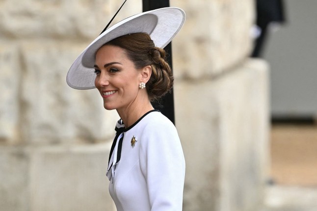 Britain's Catherine, Princess of Wales, arrives to Horse Guards Parade for the King's Birthday Parade "Trooping the Colour" in London on June 15, 2024. Catherine, Princess of Wales, is making a tentative return to public life for the first time since being diagnosed with cancer, attending the Trooping the Colour military parade in central London. (Photo by JUSTIN TALLIS / AFP) (Photo by JUSTIN TALLIS/AFP via Getty Images)