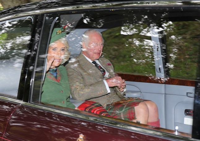 King Charles and Queen Camilla at Crathie Church today....pic Peter Jolly