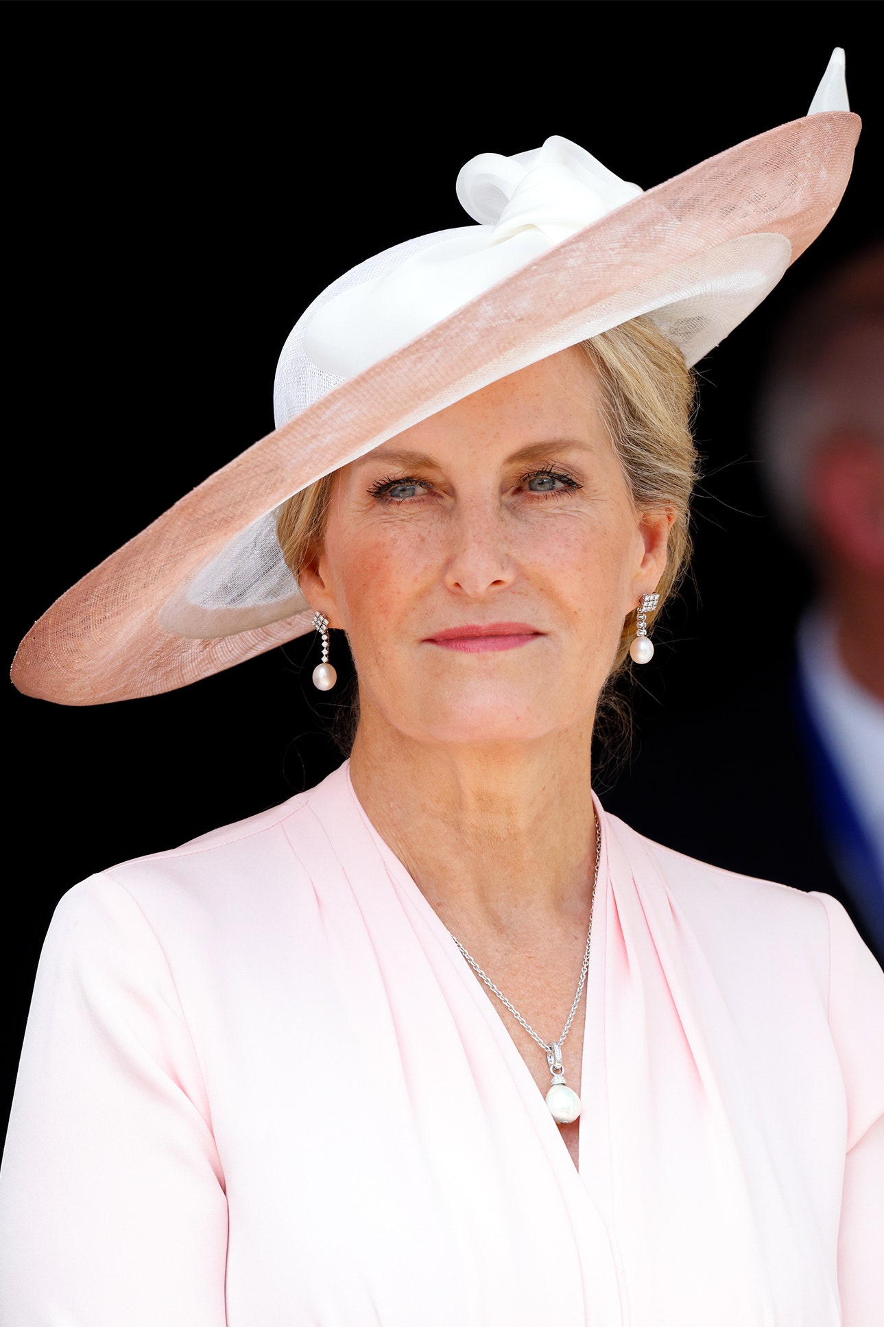 Image may contain Sophie Countess of Wessex Person Clothing Hat Adult Accessories Jewelry Necklace and Sun Hat
