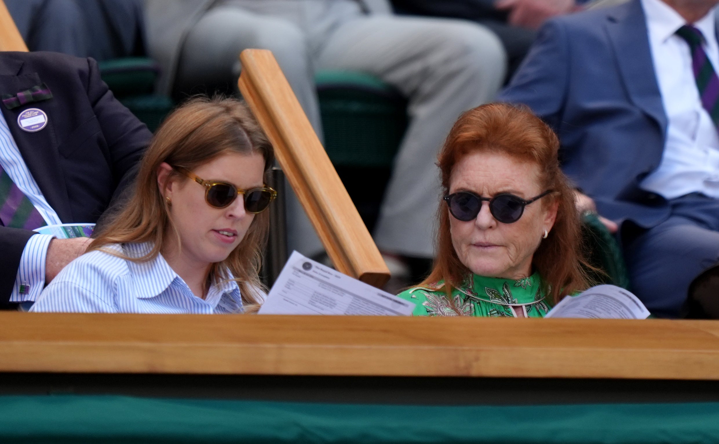 Access all areas: Princess Beatrice with Sarah, Duchess of York (right) in the Royal Box at this year’s Wimbledon Championships