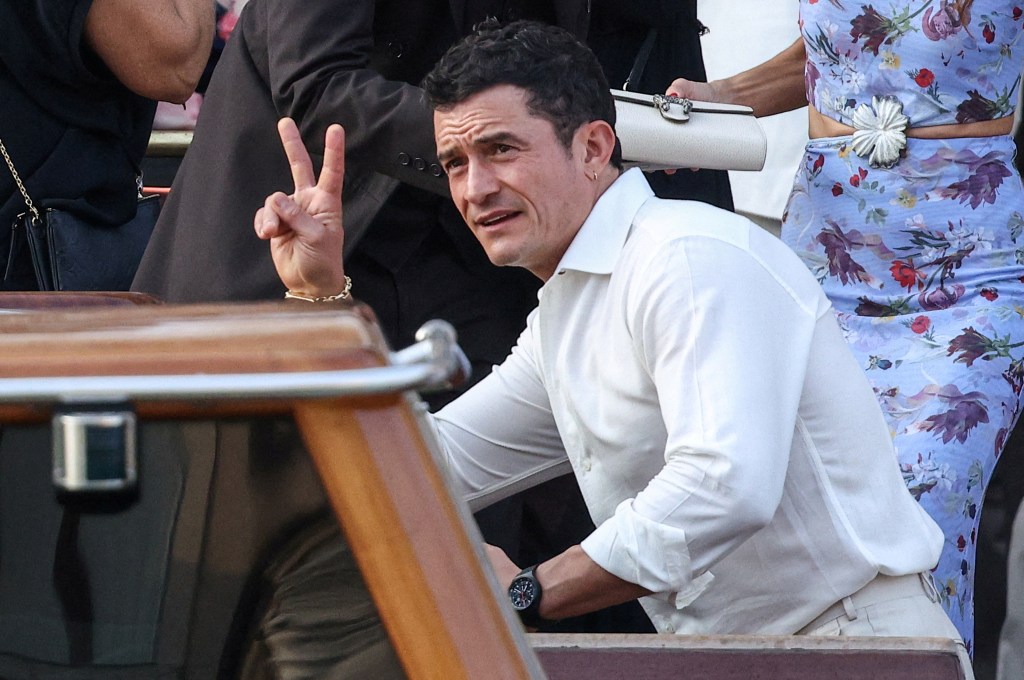 Actor Orlando Bloom attends the pre wedding event of Jeff Bezos and Lauren Sanchez in Venice, Italy