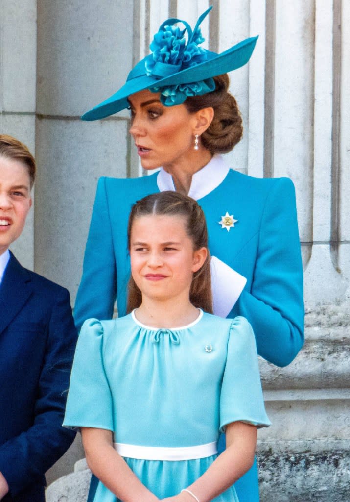 Kate Middleton had a firm command for her youngest, Prince Louis, during Saturday’s Trooping the Colour ceremony, according to a lip reader. MEGA