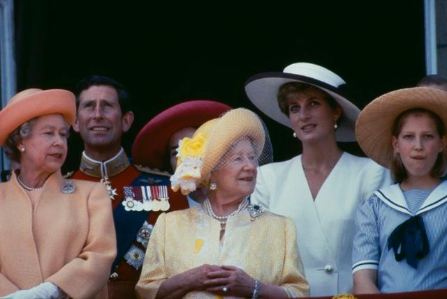 Getty Queen Elizabeth, Prince Charles, The Queen Mother, Princess Diana, and Lady Gabriella Windsor on June 13, 1992