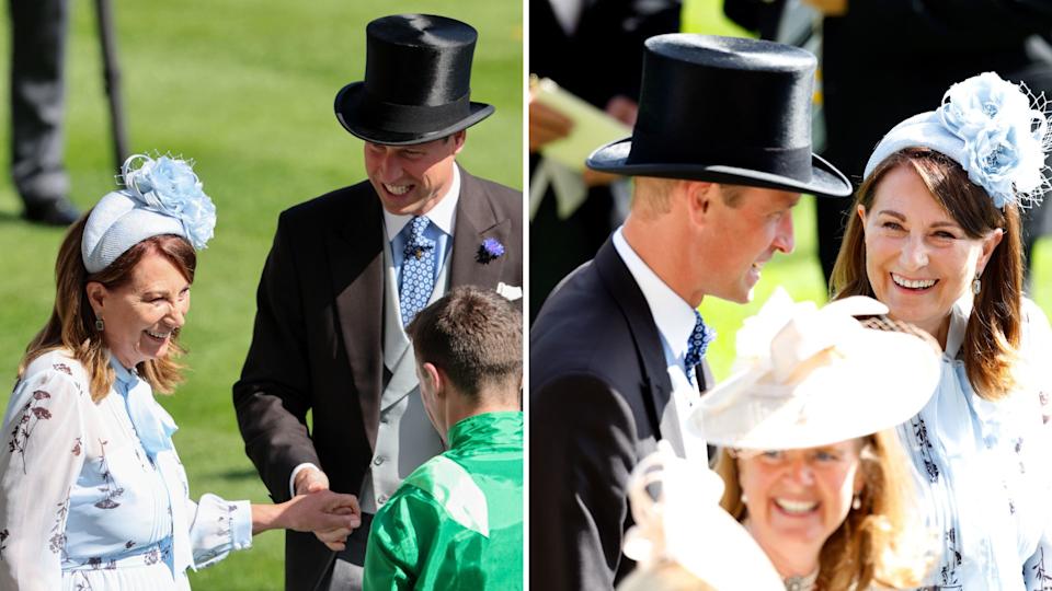  Two photos of Prince William and Carole Middleton . 