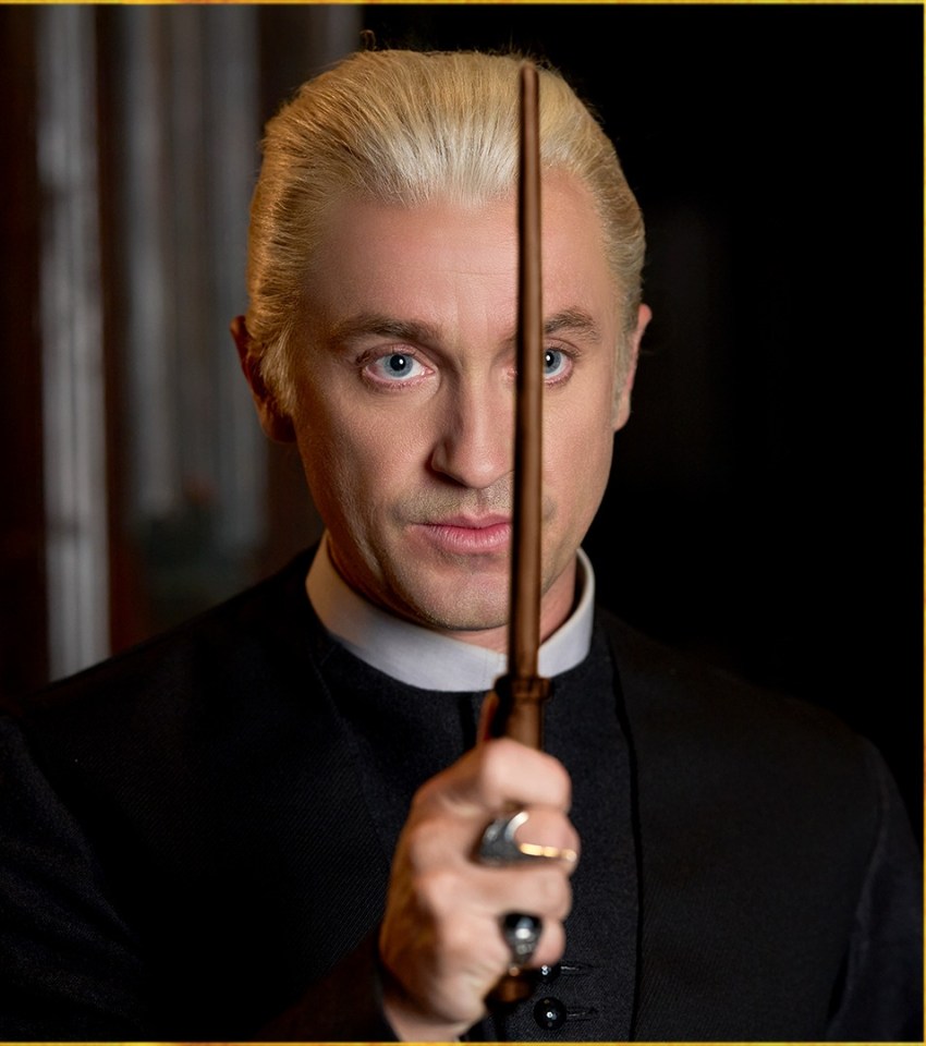 Tom Felton as Draco Malfoy in the Harry Potter films, then and now.