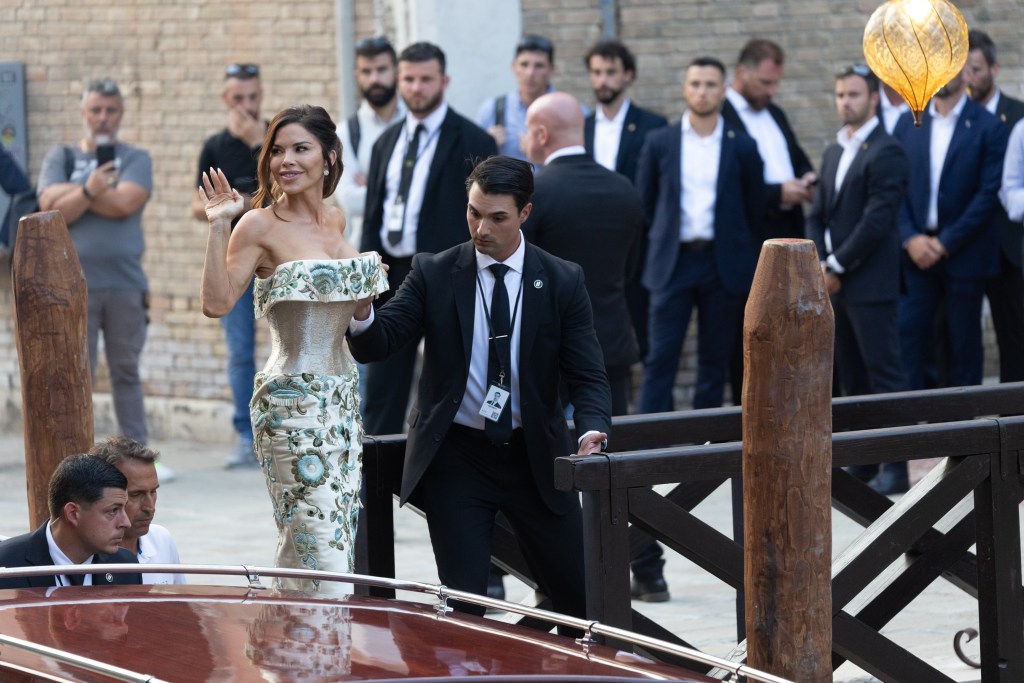 Lauren Sanchez arrices at her pre wedding party in Venice, ahead of their expected wedding