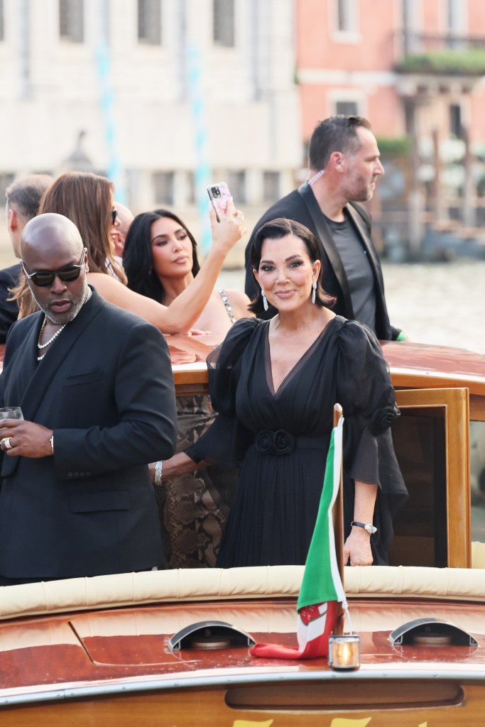 Corey Gamble and Kris Jenner attend the pre wedding event of Jeff Bezos and Lauren Sanchez in Venice, Italy