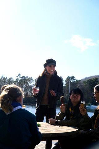 Kensington Palace Princess Kate enjoys time with the scouts, Right to Left: Erika Rawlinson (from 1st Ulverston Scouts), The Princess of Wales, Jocey Yang (from 1st Buddha Light Explorer Scouts, Stretford, Greater Manchester), Esmee Chan (from 1st Buddha Light Explorer Scouts, Stretford, Greater Manchester) in April 2025