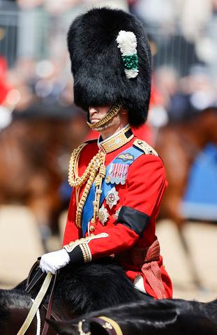 John Phillips/Getty Prince William rides on horseback in Trooping the Colour on June 14, 2025