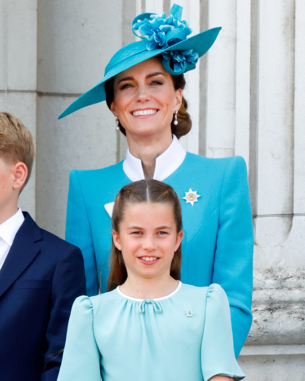 london, united kingdom june 14: (embargoed for publication in uk newspapers until 24 hours after create date and time) catherine, princess of wales and princess charlotte of wales watch an raf flypast from the balcony of buckingham palace after attending trooping the colour 2025 on june 14, 2025 in london, england. trooping the colour, also known as the kings birthday parade, is a military ceremony to mark the official birthday of the british sovereign. the ceremony, which takes place at horse guards parade followed by a flypast over buckingham palace, was first performed in the mid 17th century during the reign of king charles ii. the parade features all seven regiments of the household division with number 7 company coldstream guards being the regiment this year having their colour trooped. (photo by max mumby/indigo/getty images)