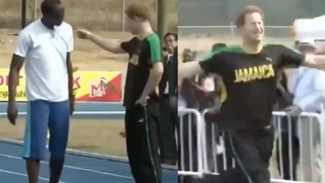 Harry playfully cheated during his race with Bolt. (Photo Credits: X)
