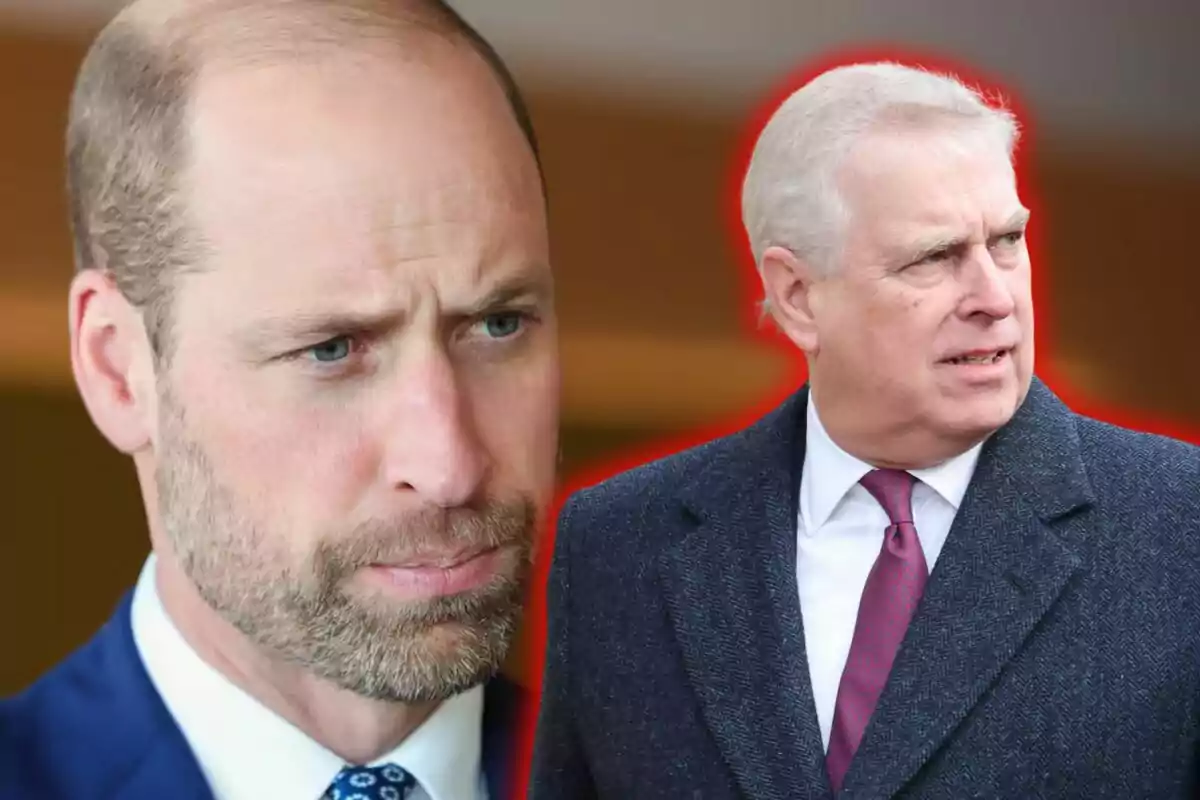 Two middle-aged men with serious expressions, one with a beard and a blue suit and the other with gray hair, a dark coat, and a red tie, against a blurred background. Two middle-aged men with serious expressions, one with a beard and a blue suit and the other with gray hair, a dark coat, and a red tie, against a blurred background.