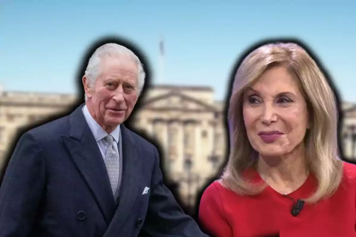 Two elderly people pose in front of a historic building with a blue sky in the background. Two elderly people pose in front of a historic building with a blue sky in the background.