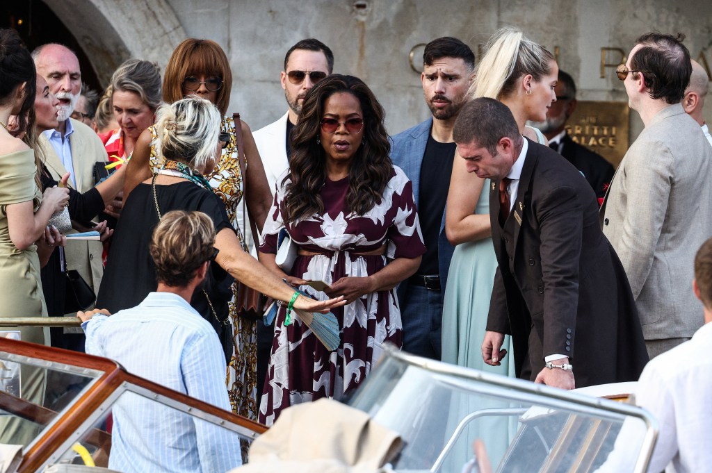 Oprah Winfrey attends the pre wedding event of Jeff Bezos and Lauren Sanchez in Venice, Italy