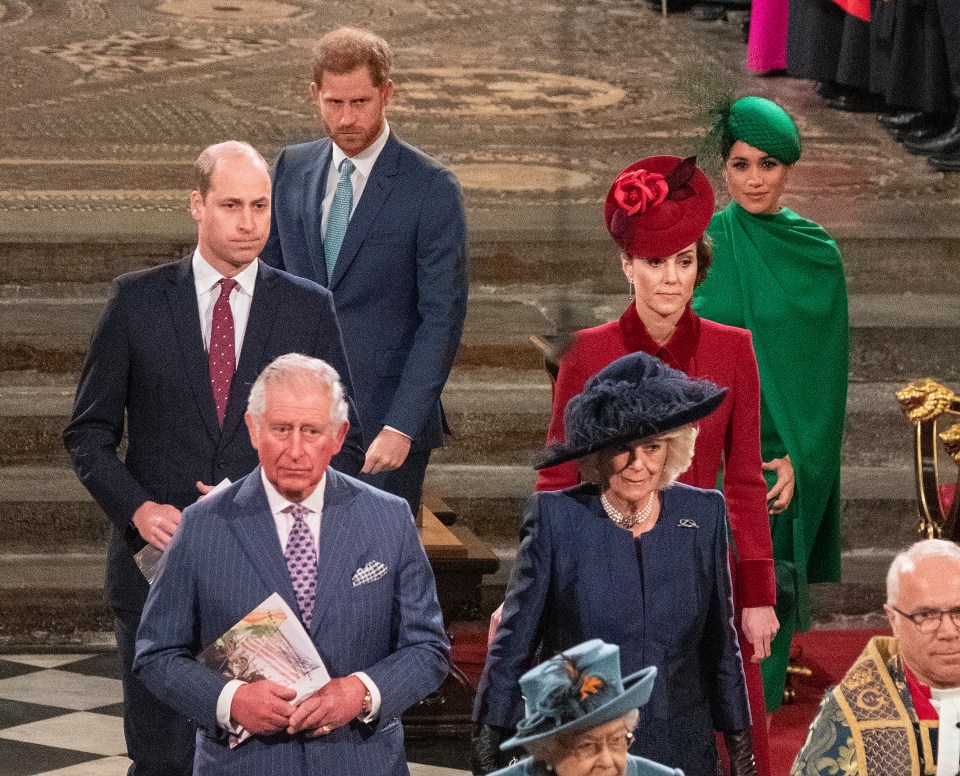 Prince William, Catherine, Duchess of Cambridge, Prince Harry, Meghan, Duchess of Sussex, Prince Charles, and Camilla, Duchess of Cornwall at the Commonwealth Day Service.