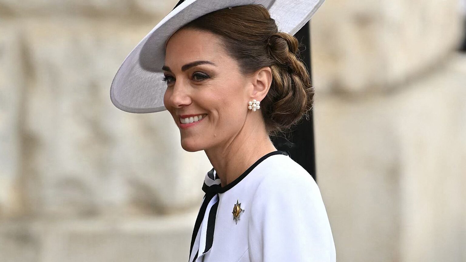 Catherine, Princess of Wales, arrives at Horse Guards Parade for the King's Birthday Parade "Trooping the Colour" in London on June 15, 2024