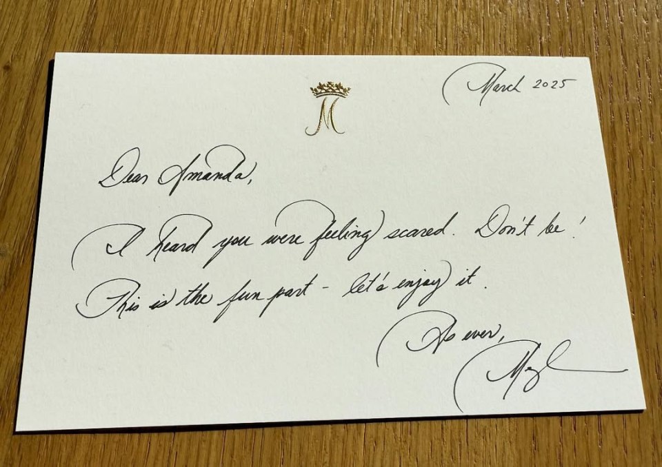 Handwritten note from Meghan Markle to Amanda Hirsch.