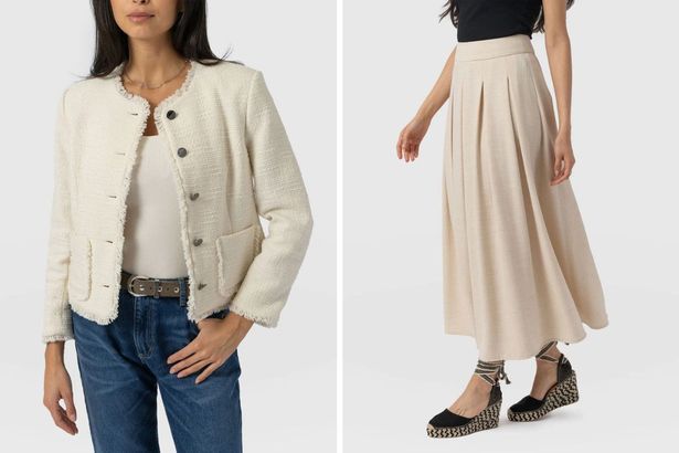 Saint + Sofia Ashby Jacket and Eliza midi skirt
