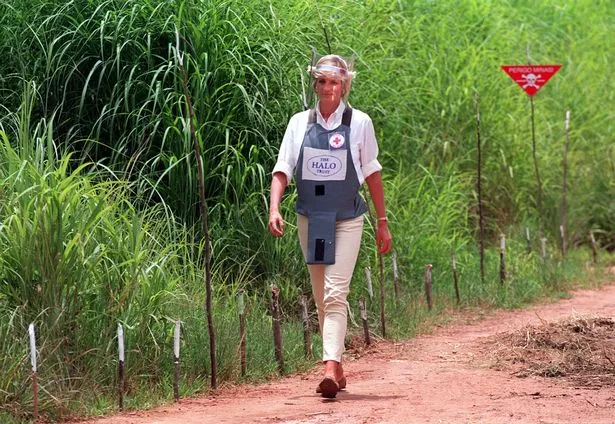 Princess Diana at a minefield in Angola in 1997