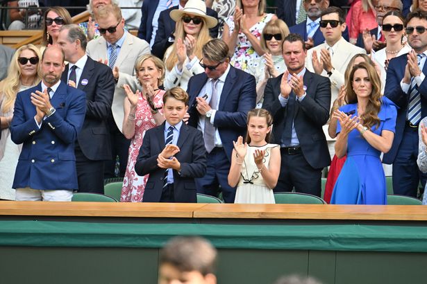 Prince William, Prince George, Princess Charlotte and Princess Kate sat on the front row of the royal box at Wimbledon.