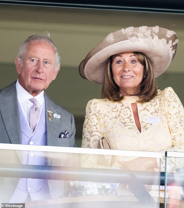 Carole was pictured chatting to King Charles as they watched the races at Ascot last month