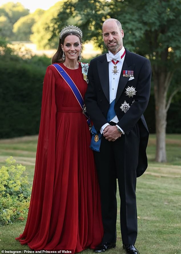 The Prince and Princess of Wales pictured in attendance at this evening's state banquet at Windsor