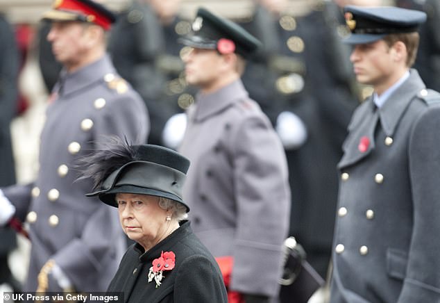 The Queen with William stood behind her. Unsurprisingly the Palace were reportedly 'horrified' by the claims and they issued a swift rebuke of any suggestion that William would become King before Charles