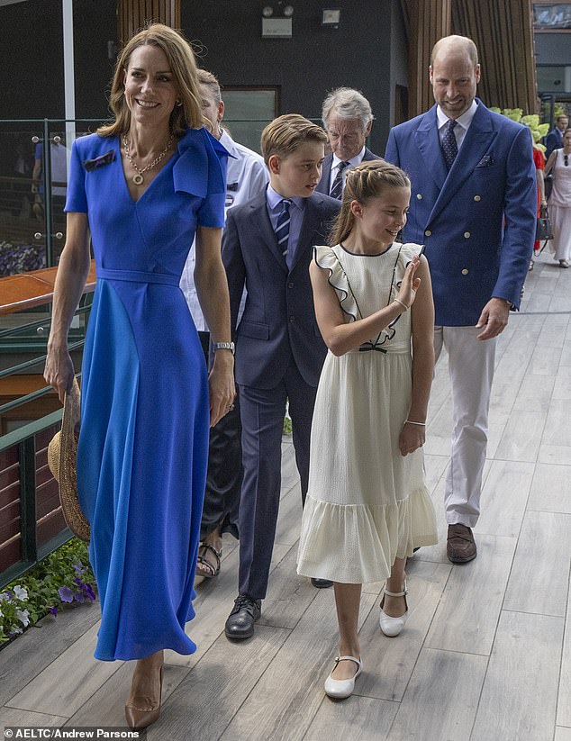 George's last public appearance prior to his 12th birthday was at SW19 for the Wimbledon men's final, which he watched with his parents and sister Princess Charlotte (pictured)