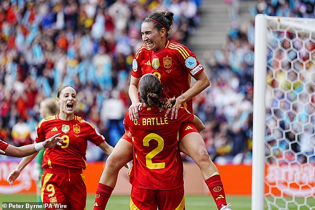 Spain's Mariona Caldentey celebrates scoring their side's first goal of the game during the UEFA Women's Euro 2025 final