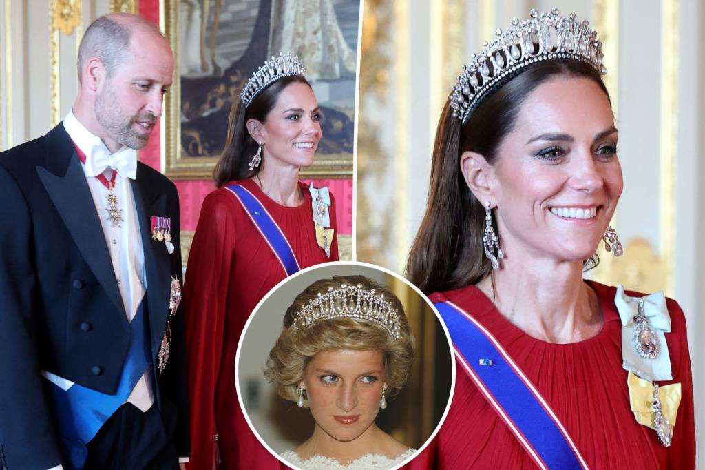 Kate Middleton wears red, Princess Diana’s tiara for Macron state banquet Kate Middleton wears red, Princess Diana's tiara for Macron state banquet