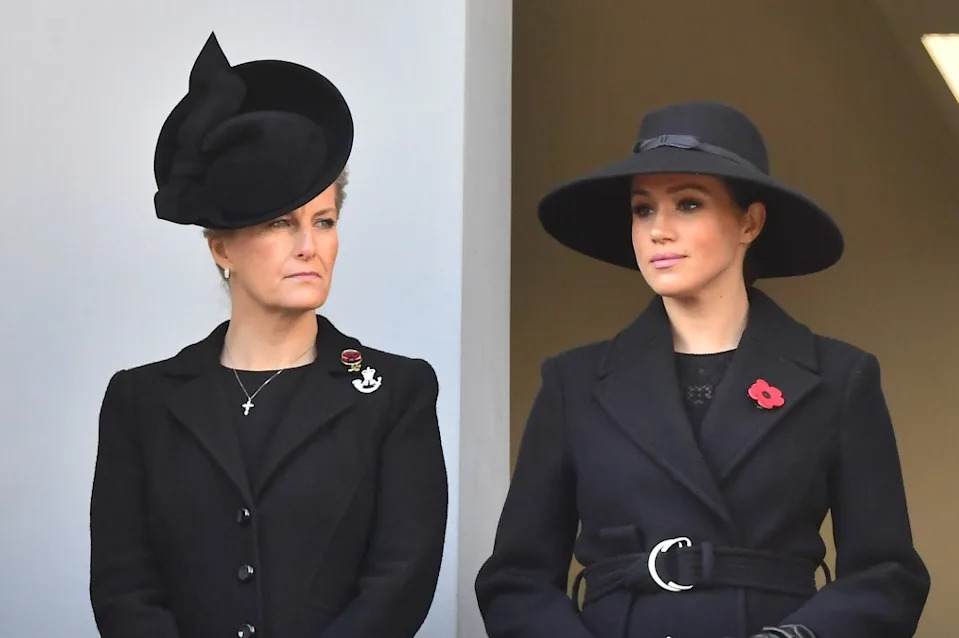 Sophie, Duchess of Edinburgh and Meghan Markle attend a Remembrance Sunday memorial in November 2019. Samir Hussein/WireImage