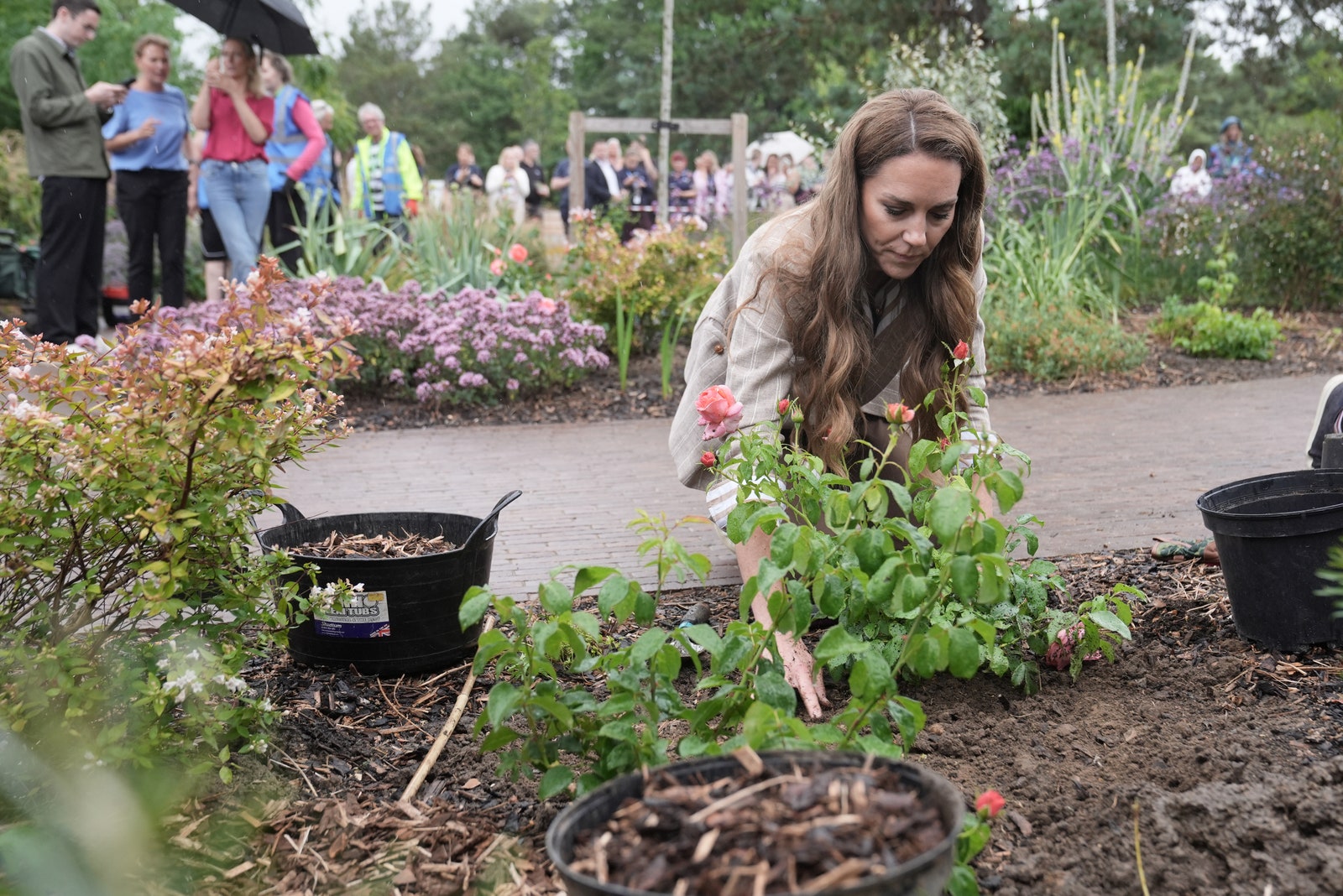 The Princess Of Wales Kate Middleton Visits RHS's Wellbeing Garden At Colchester Hospital