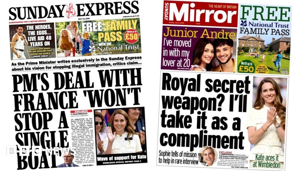 Newspaper headlines: ‘Kate aces it’ and UK PM ‘won’t stop a single boat’ The headline on the front page of the Mail on Sunday reads: "Revealed: The secret Harry peace summit".