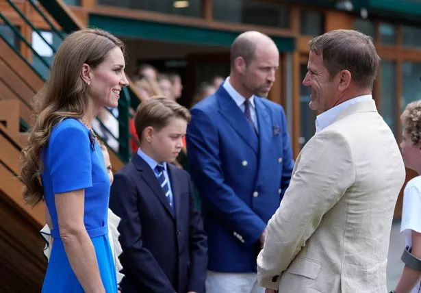 Kate Middleton, Prince George and the Prince William meet Steve Backshall, on day fourteen of the 2025 Wimbledon Championships
