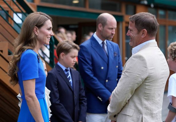 Kate Middleton, Prince George and the Prince William meet Steve Backshall, on day fourteen of the 2025 Wimbledon Championships