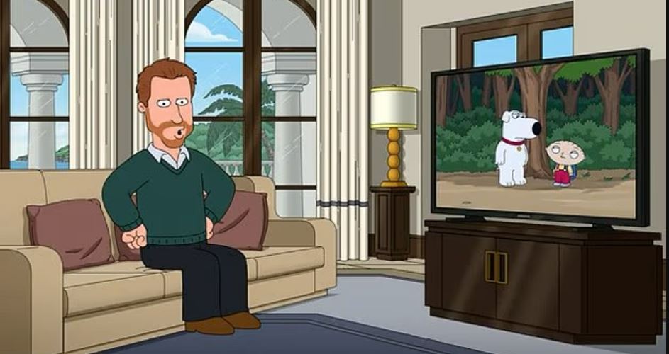 Illustration of Prince Harry as a Family Guy character watching TV.