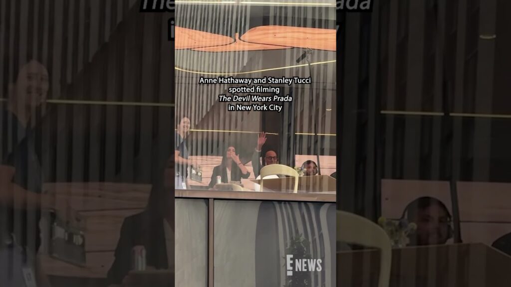 Gird your loins! 👠 Anne Hathaway and Stanley Tucci film #TheDevilWearsPrada2 in New York City