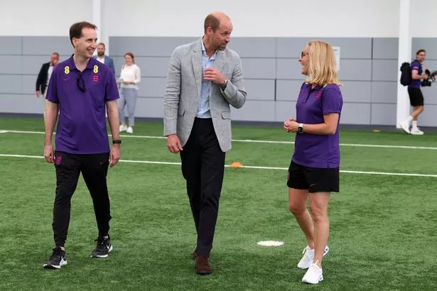 William shares a joke with England manager Sarina Wiegman