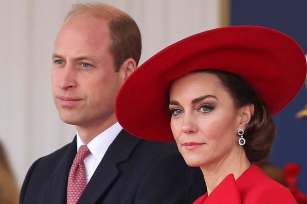Britain's Prince William, left, and Britain's Kate, Princess of Wales, attend a ceremonial welcome for the President and the First Lady of the Republic of Korea at Horse Guards Parade in London