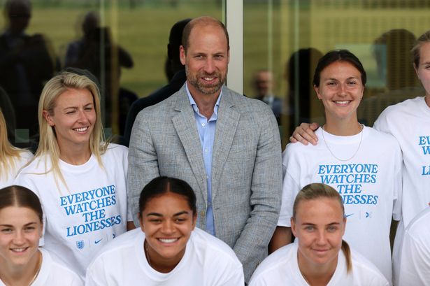 Prince William with the Lionesses during a visit to St George's Park today 