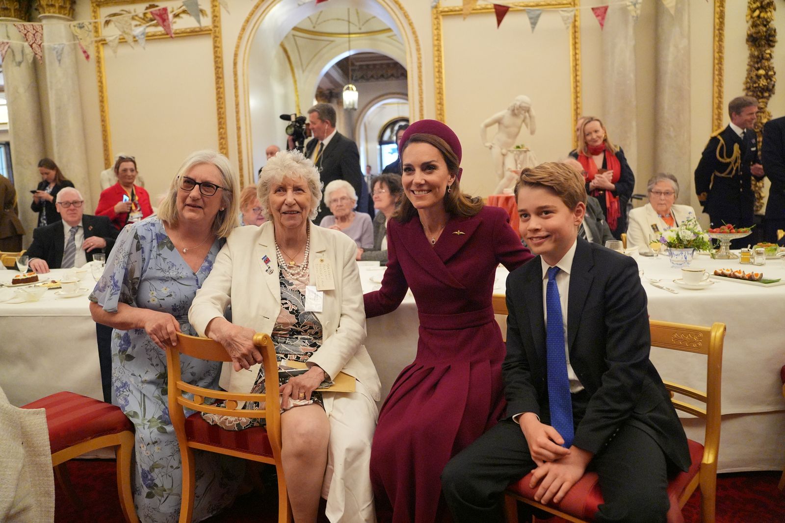 Image may contain Prince George of Cambridge David Rubenstein Mary Whitehouse Architecture Building and Dining Room