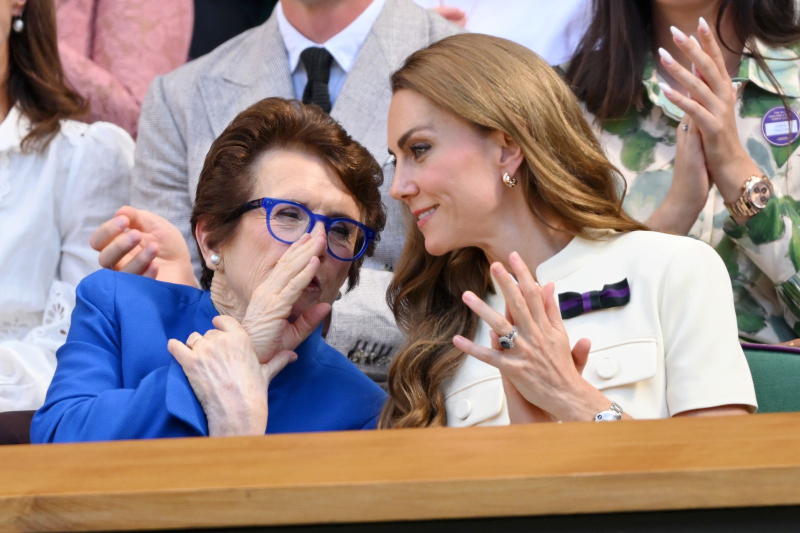 Image may contain Billie Jean King Accessories Glasses Jewelry Ring Formal Wear Tie Face Head Person and Adult