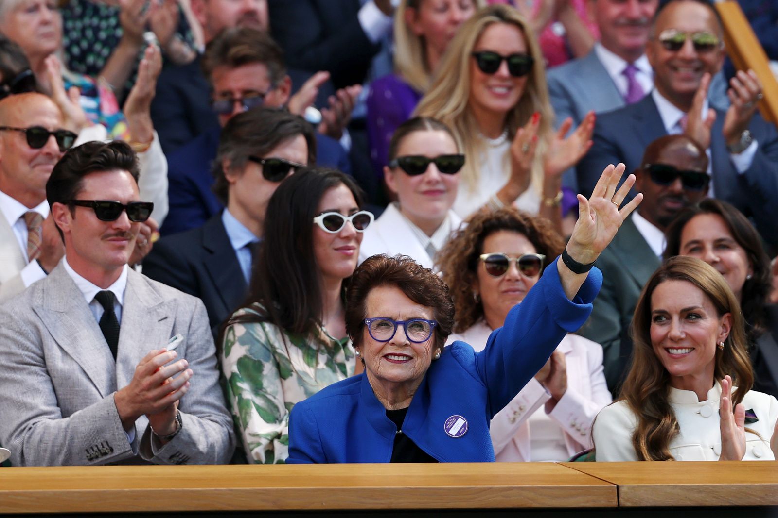 Image may contain Billie Jean King Stanley Tucci Greta Gerwig Noah Baumbach Conchita Martínez and Mo Farah